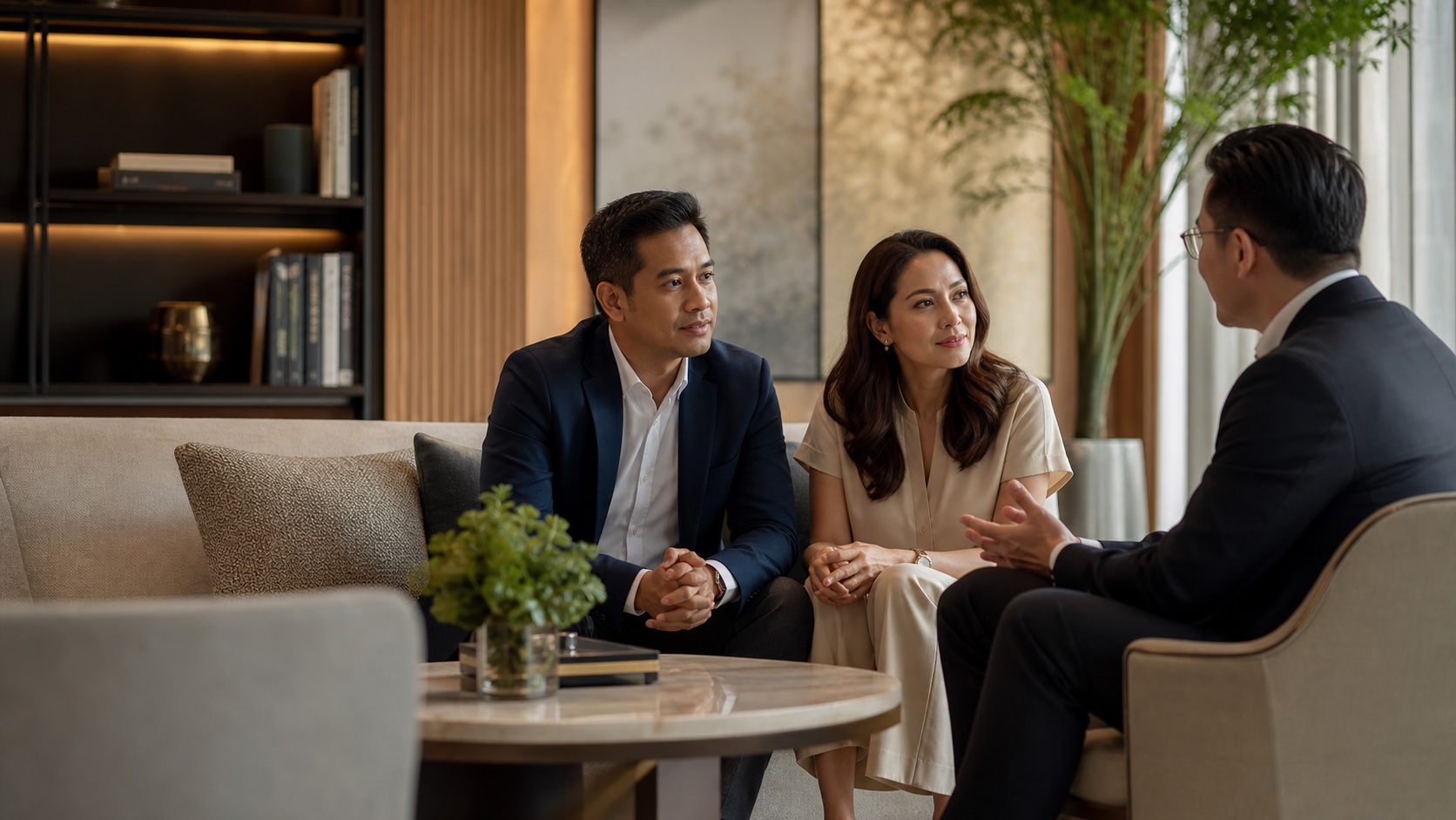 A couple listening during a private advisory conversation
