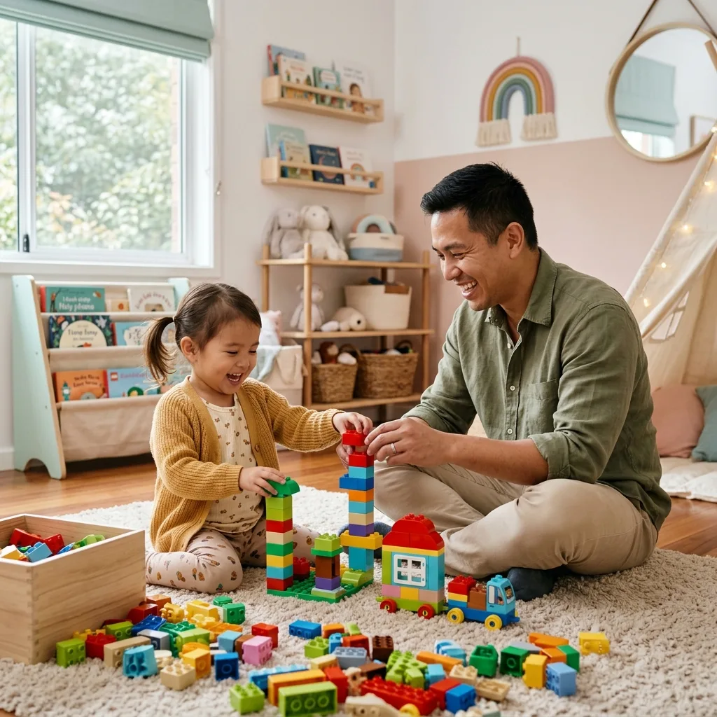 A child playing in a bright, family-friendly activity room