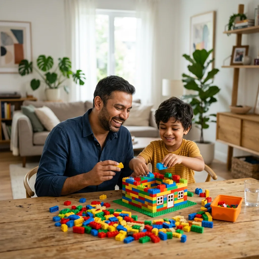 Children building together with colourful construction blocks